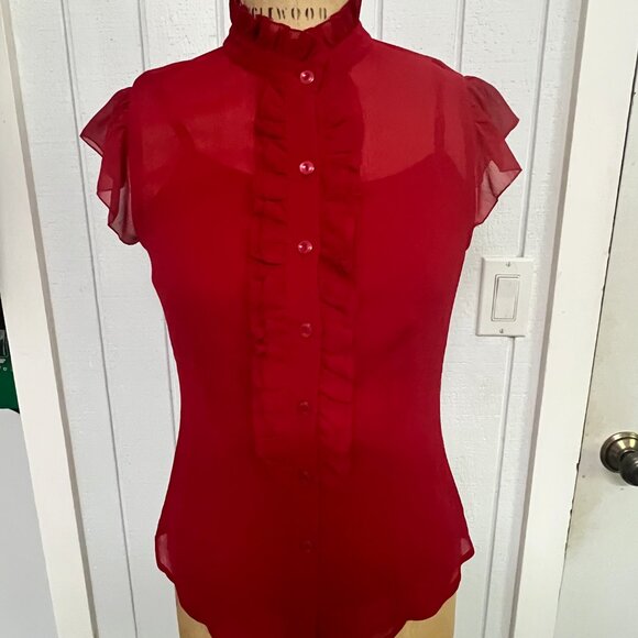 Red chiffon tuxedo top, BCX, Size Small/Medium - Picture 9 of 11